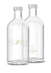 Deux bouteilles BRITA Lounge avec des bouchons argentés, sur fond blanc, ornées des logos des clients.